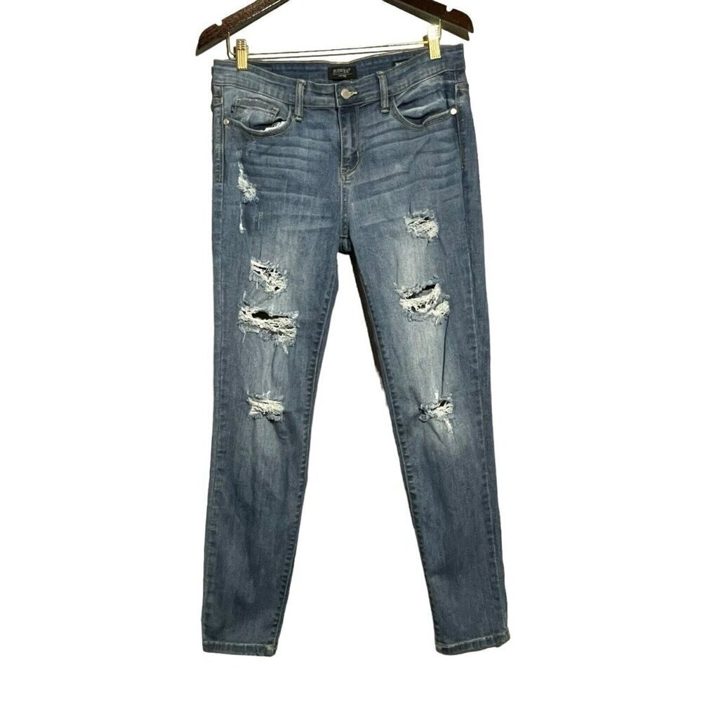 Judy Blue Skinny Slim Jeans Women Size 13/31 Distressed Torn Rip Hole Moto Biker